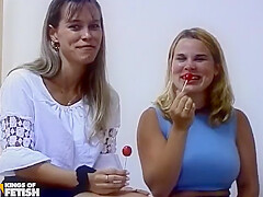 Blonde And Brunette Babes Get Pussies Drilled By Two Men After Licking Lollipops