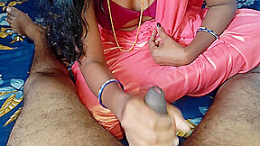 Indian Desi Hot Bhabhi In Pink Saree Giving Blowjob To Her Husband Friend In The Bedroom