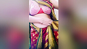 Indian Mature Aunty Is Wearing Saree And Showing Big Boobs And Hairy Wet Pussy With Mia Khalifa